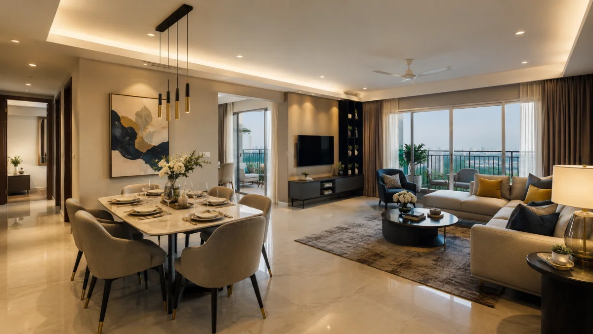 Interior living room render at Purva Kudlu Gate